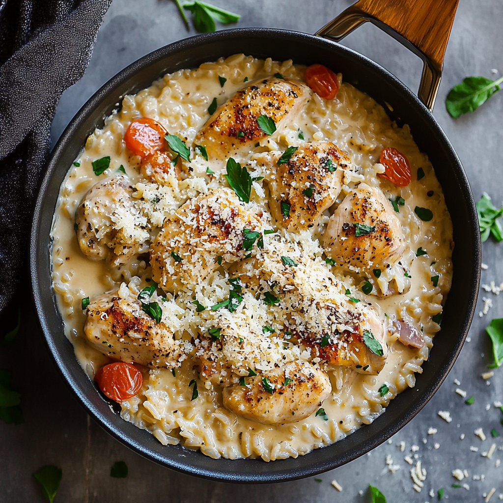 One-Pan Creamy Parmesan Chicken & Rice