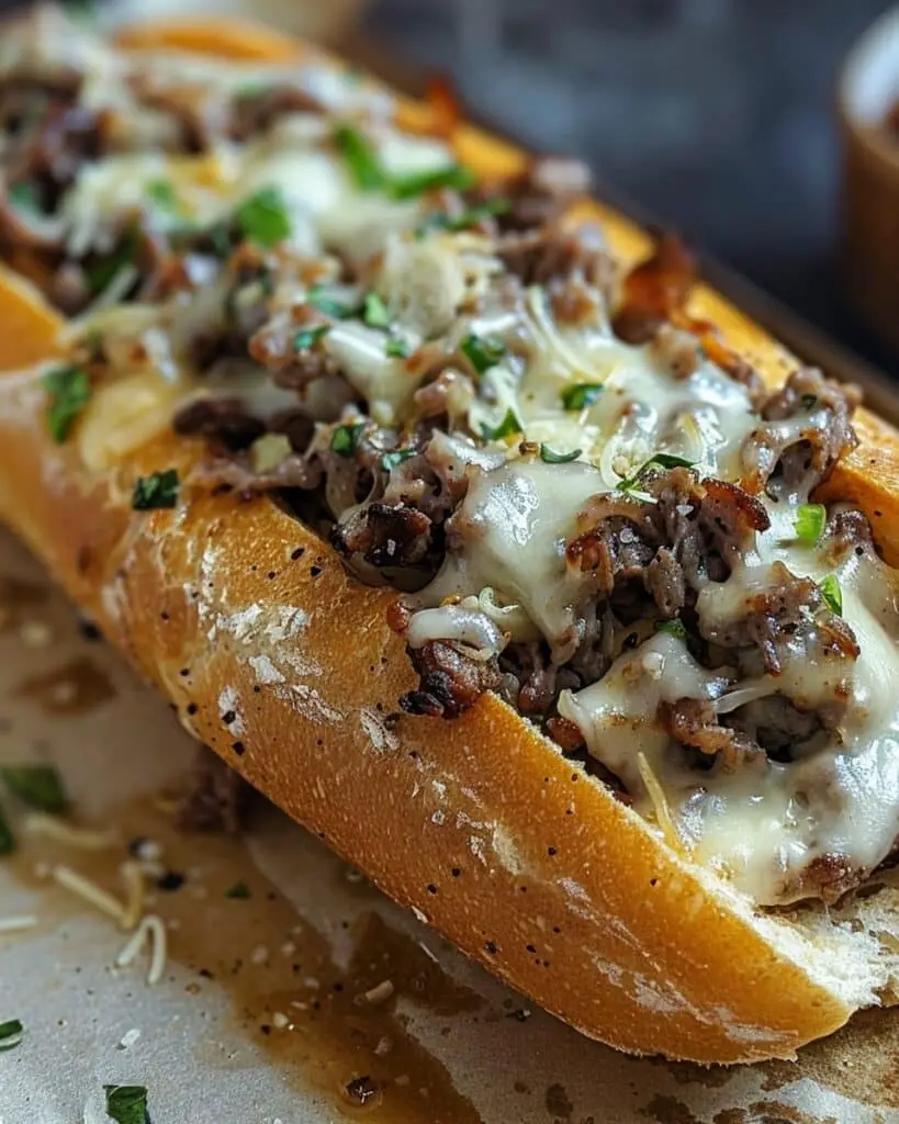 Cheesesteak on Garlic Parmesan Bread