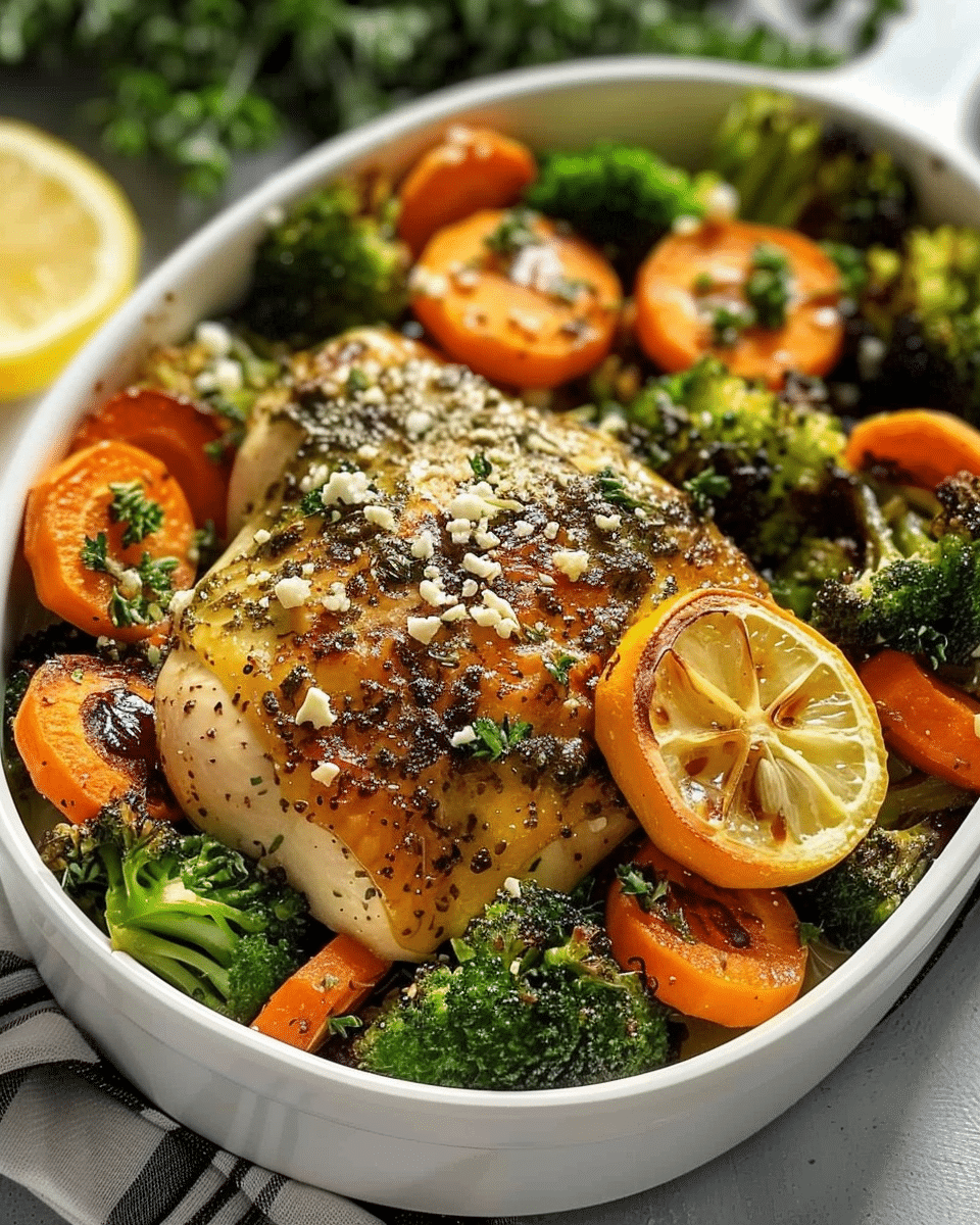 Lemon Herb Chicken with Roasted Carrots & Parmesan Broccoli Recipe