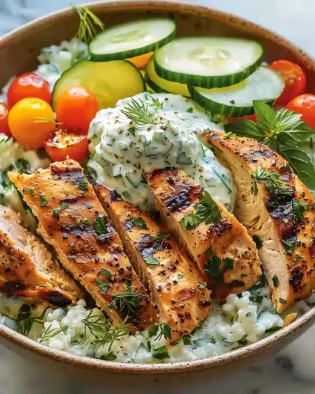Greek Chicken Bowls with Tzatziki Sauce: A Mediterranean Delight