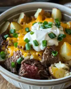 Crockpot Loaded Steak and Potato Bake